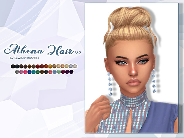 Sims 4 — Athena Hair V2 by Lewbertsn00tles — An elegant, messy bun with long curly strands. Maxis Match