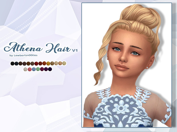 Sims 4 — Athena Hair V1 - Child version by Lewbertsn00tles — An elegant, messy bun with long curly strands. Maxis Match