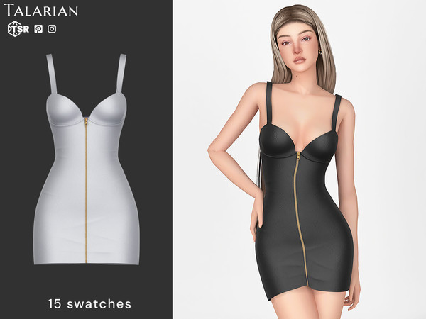 Sims 4 — Irene Zip Front Bodycon Mini Dress by talarian — Fitted bodycon mini dress with wide straps, a sweetheart