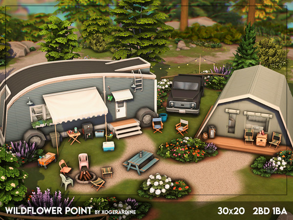 Sims 4 — Wildflower Point - NO CC by xogerardine — I had this idea for a proper camping-style getaway and I'm kinda