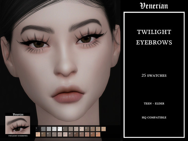 Sims 4 — Twilight Eyebrows by Venerian by Venerian — 25 swatches Teen to elder No gender or frame restrictions HQ