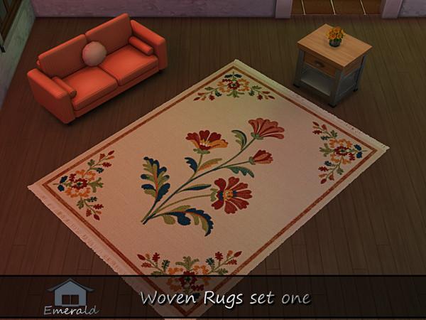 Sims 4 — Woven Rugs set one 4 by Emerald — Woven rugs are crafted from high quality natural fibers like wool and suitable