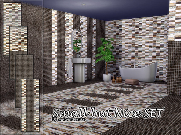 Sims 4 — Small but Nice SET by matomibotaki — 4 combinable tiled walls with small mosaic tiles, classically chic yet