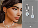 Sims 4 — Silver Blue Ribbon Hoop Earrings by Glitterberryfly — A silver earring with pearls and a blue pendant