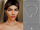 Sims 4 — Silver Blue Ribbon Layered Necklace by Glitterberryfly — A pearl strand necklace with blue pendant No Morphs