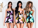 Sims 4 — Strapless Floral Print Linen Mini Dress by DOLilac — Custom thumbnail