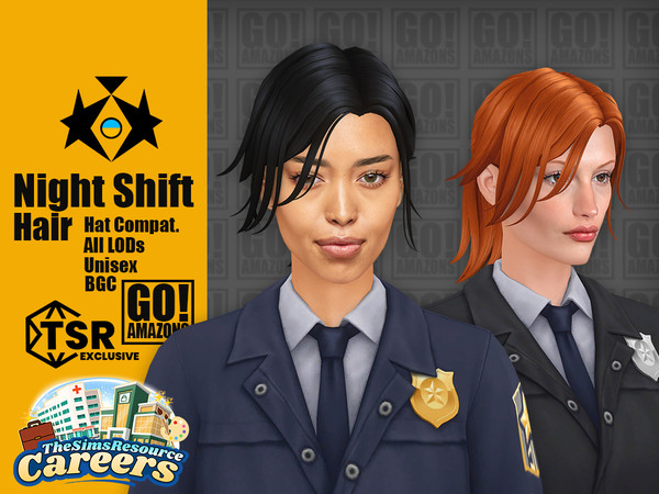 Sims 4 — Night Shift Hair by GoAmazons — Unisex casual small ponytail hairstyle for a long, long night shift.
