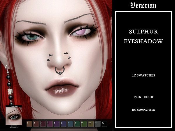 Sims 4 — Sulphur Eyeshadow by Venerian by Venerian — 12 swatches Teen to elder No gender or frame restrictions HQ