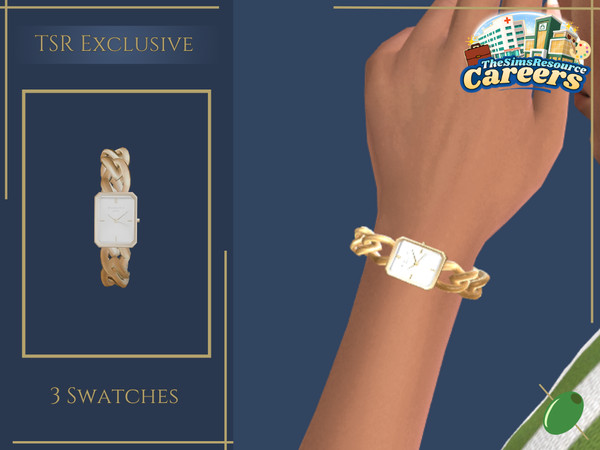 Sims 4 — Careers Office Chic Watch by Pitted0live — Rectangular face watch with a large chain style band Custom catalog