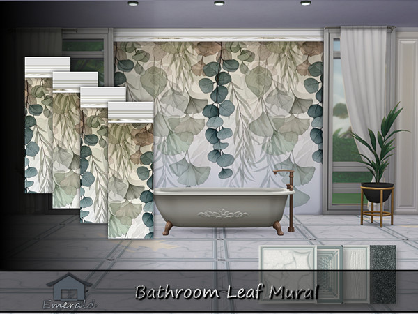 Sims 4 — Bathroom Leaf Mural by Emerald — Adds a Spa-like feel with accent leafy designs mural.