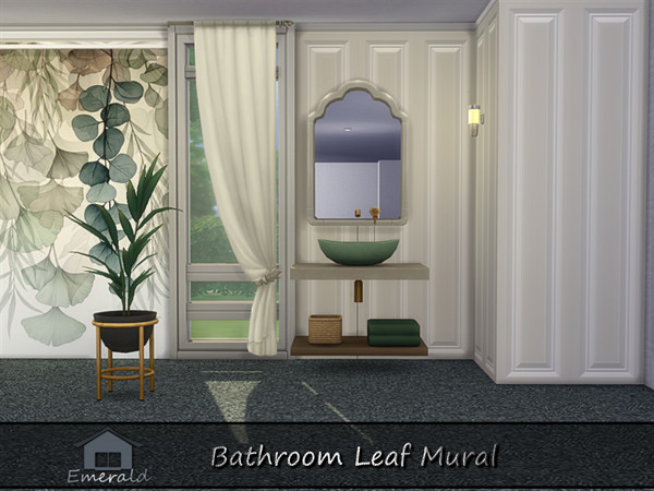 Sims 4 — Bathroom Leaf Mural 2 by Emerald — Adds a Spa-like feel with accent leafy designs mural.