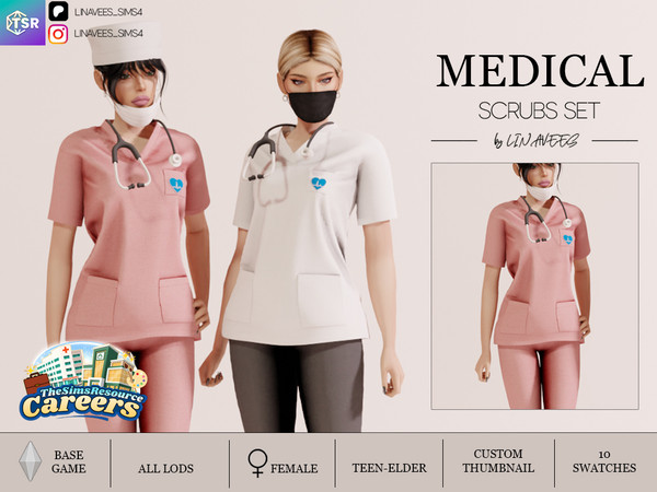 Sims 4 — MEDICAL - SCRUBS SET TOP by linavees — New Mesh