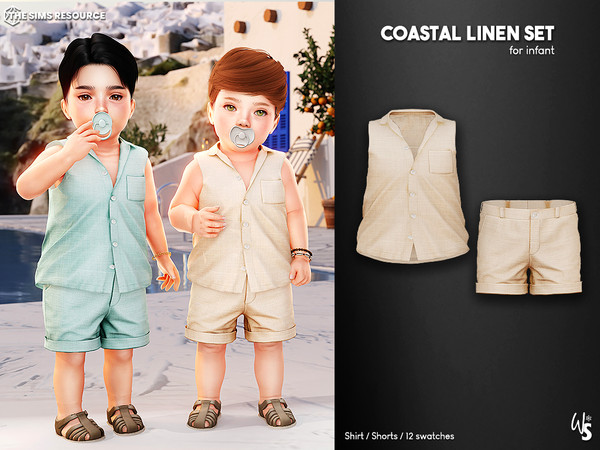 Sims 4 — (Wsteria) Coastal Linen_Shorts (infant) by WisteriaSims — A breezy, summer-ready outfit designed for your little