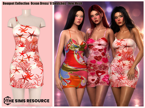 Sims 4 — Harmonia_TSR_BouquetCollectionDress01 by Harmonia — Ocean Dress 8 Swatches