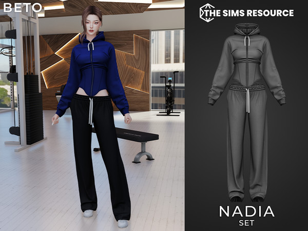 Sims 4 — Nadia - Set by Beto_ae0 — Female sports outfit, sweater with corset and long pants