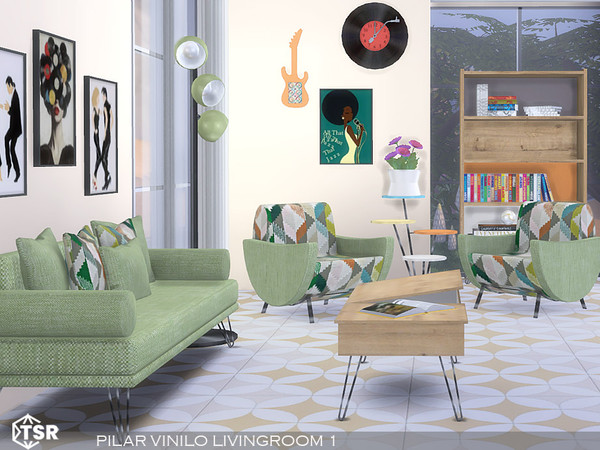 Sims 4 — Vinilo Livingroom 1 by Pilar — Retro touches with a contemporary twist