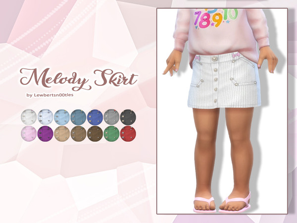 Sims 4 — Melody Skirt by Lewbertsn00tles — A cute jean skirt with little bows attached. Maxis Match
