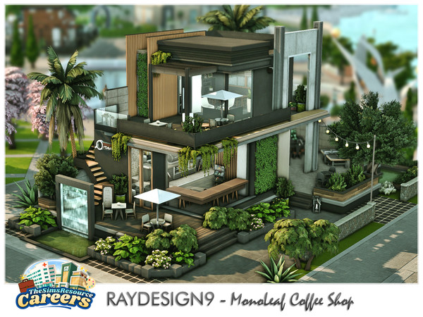 Sims 4 — MonoLeaf Coffee Shop (Cafe) by RayDesign9 — I build this lot in Windenburg, 20x30 lot size with 2 floors. This