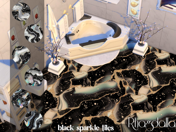 Sims 4 — Black Sparkle Tiles by Rhagdalla — Black Sparkle Tiles - shiny