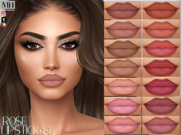 Sims 4 — Rose Lipstick by MagicHand — Matte lips in 20 colors - HQ Compatible.