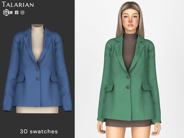 Sims 4 — Paislee Blazer With Dress Outfit by talarian — Classic single-breasted blazer with notched lapels, flap pockets,