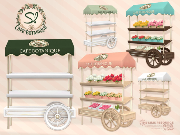 Sims 4 — Cafe Botanique Cart Shelves by SIMcredible! — Starting today the Cafe Botanique series, bringing a store which