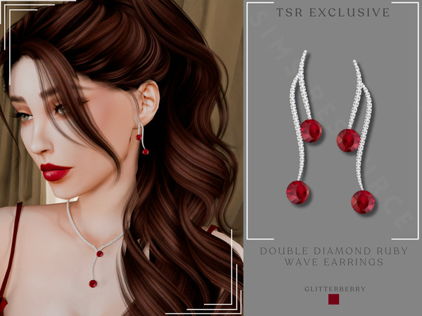 Sims 4 — GlitterberrySims- Double Ruby Diamond Wave Necklace by Glitterberryfly — A set with ruby earrings and necklace