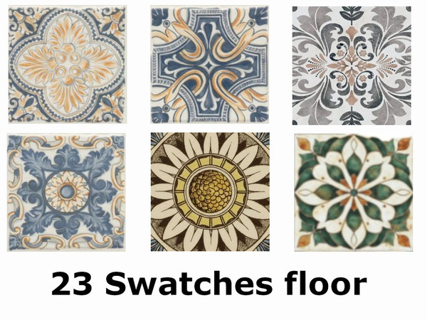 Sims 4 — Boho Floor by atinoski — Boho floor tile patterns in soft vintage tones, featuring floral motifs, geometric