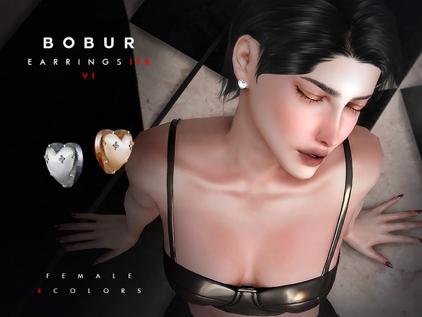 Sims 4 — Heart shaped stud earrings set by Bobur2 — Heart shaped stud earrings set with pearls and without for female
