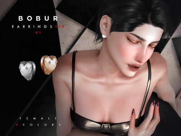 Sims 4 — Bobur Earrings 198 V2 by Bobur2 — Heart shaped stud earrings set with pearls and without for female