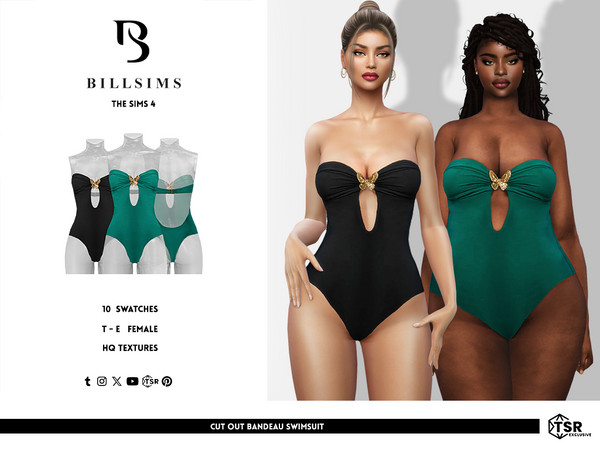 Sims 4 — Cut Out Bandeau Swimsuit by Bill_Sims — This swimsuit features a bandeau design with a cut-out front, a gold