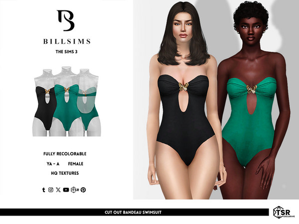 Sims 3 — Cut Out Bandeau Swimsuit by Bill_Sims — This swimsuit features a bandeau design with a cut-out front, a gold