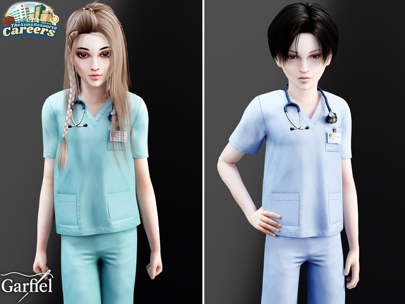 Sims 4 Child - Cute medical scrubs set with clean professional style by Garfiel