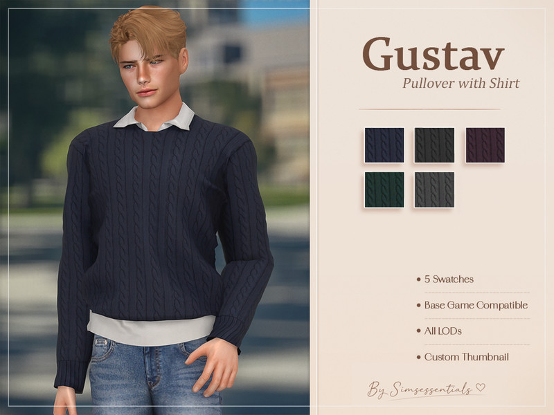Sims 4 men everyday clothing CC Gustav Pullover with Shirt by Simsessentials