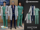 Sims 4 — Doctor - Set by Beto_ae0 — Male doctor and patient outfit with a stethoscope accessory, enjoy!