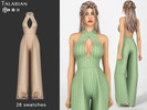 Sims 4 — Goldie Halter Neck Cutout Jumpsuit by talarian — Fitted halter neck jumpsuit with a crossover neckline, deep