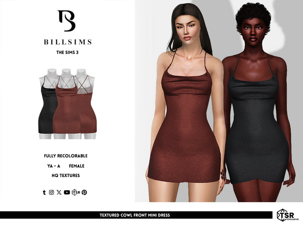 Sims 3 — Textured Cowl Front Mini Dress by Bill_Sims — This dress features a cowl front neckline and cross-back straps in