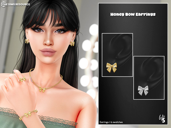 Sims 4 — (Wisteria) Honey Bow Set - Earrings for woman by WisteriaSims — Includes: