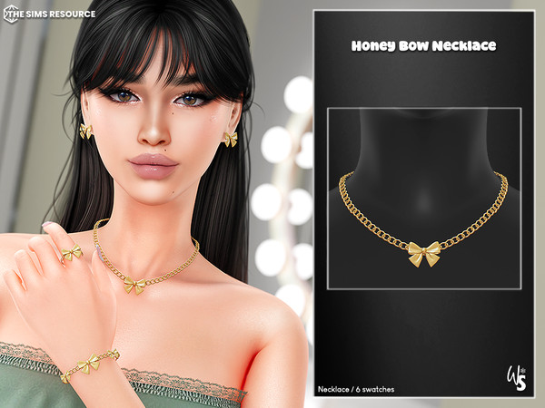 Sims 4 — (Wisteria) Honey Bow Set - Necklace for woman by WisteriaSims — Includes: