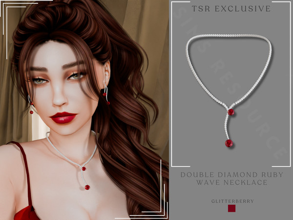 Sims 4 — GlitterberrySims- Double Ruby Diamond Wave Necklace by Glitterberryfly — A set with ruby earrings and necklace