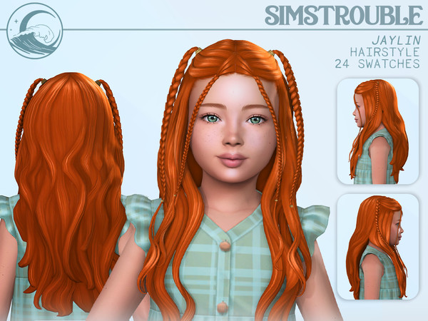 Sims 4 — Jaylin Hairstyle Set - Kids Conversion by simstrouble — Long flowing waves with playful braided accents: