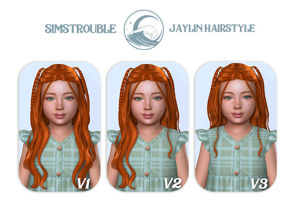 Sims 4 — simstrouble_ChildHair_JaylinV2 by simstrouble — Long flowing waves with playful braided accents: Featuring two