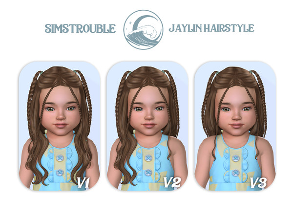 Sims 4 — simstrouble_ToddlerHair_JaylinV3 by simstrouble — Long flowing waves with playful braided accents: Featuring two