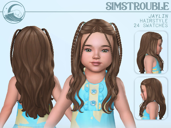 Sims 4 — simstrouble_ToddlerHair_JaylinV1 by simstrouble — Long flowing waves with playful braided accents: Featuring two