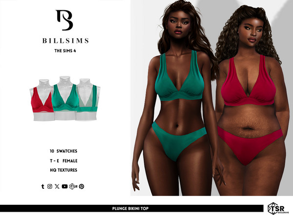 Sims 4 — Plunge Bikini Top by Bill_Sims — This set includes a plunge neckline bikini top and a pair of matching bottoms