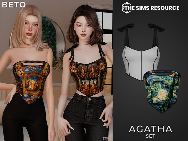 Sims 4 — Agatha - Set by Beto_ae0 — Corset blouses with works of art, enjoy it
