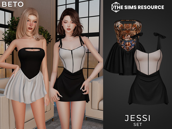 Sims 4 — By Beto - Jessi (Dress v1) by Beto_ae0 — Dresses with corsets and short skirts, also with prints of works of art