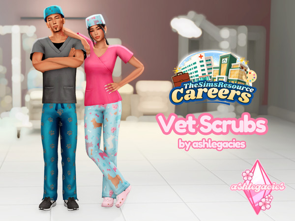 Sims 4 — [ashlegacies] Vet Surgical Cap (Female) - PATTERNS by ashlegacies — - Top & Bottom Scrubs
