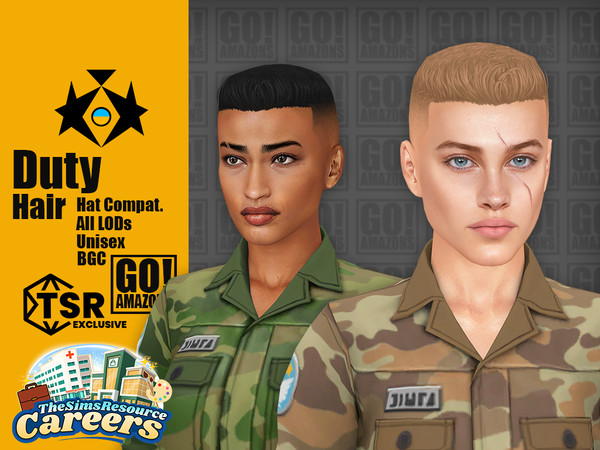 Sims 4 — GOAmazons_DutyHair_Female (Careers) by GoAmazons — Unisex short crew cut hairstyle for straight hair.