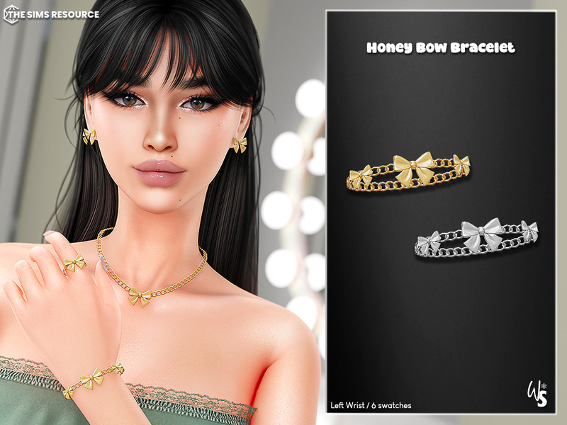 Sims 4 bracelet bangle and wrist accessory CC (Wisteria) Honey Bow Set - Bracelet for woman by WisteriaSims